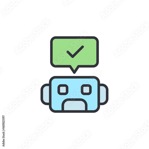 Affirmative Response From A Robot With A Correctness Approval Symbol