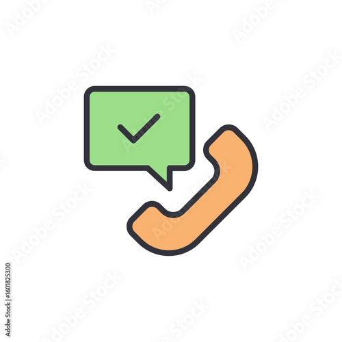 Completed Call Icon Phone With Speech Bubble And Checkmark