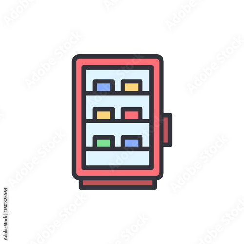 Vending Machine Icon With Varied Products On Shelves Isolated
