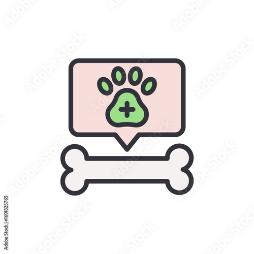 Paw Print With Plus Sign In Thought Bubble Over Bone Icon
