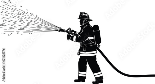 Firefighter spraying water with hose, symbolizing safety and emergency response