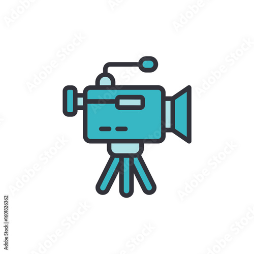 Turquoise Professional Video Camera Isolated On A Transparent Backdrop
