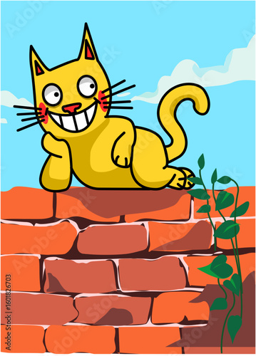 Illustration of a cat on a wall
