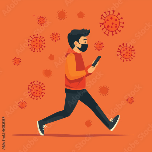 Fake news or misleading information of Coronavirus COVID-19 that people share on social media and internet, man panic running away on long nose liar talking people from social medi