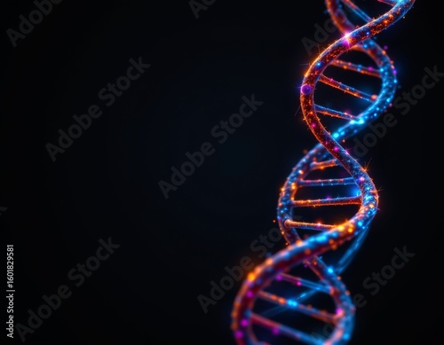 Glowing Double Helix Dark Background