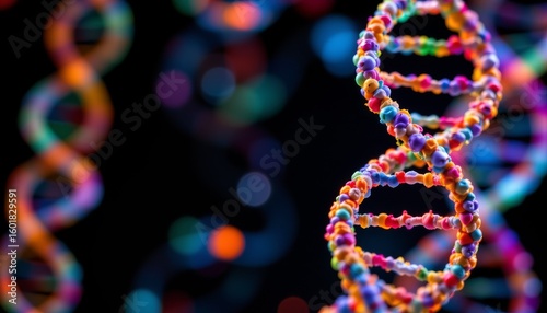 Colorful Double Helix Structure Dark Background