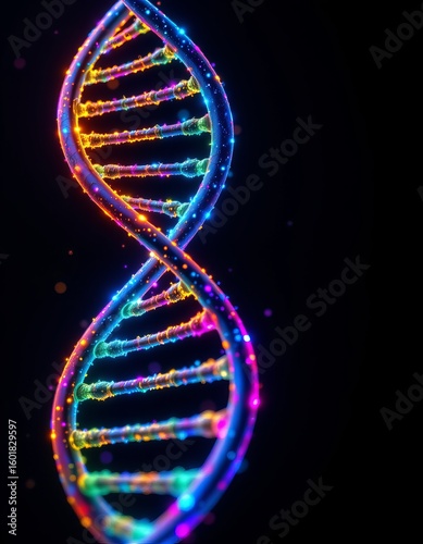 Vibrant Luminous Double Helix Black Background