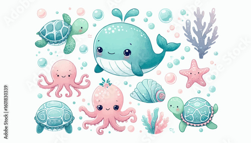 set of sea animals
