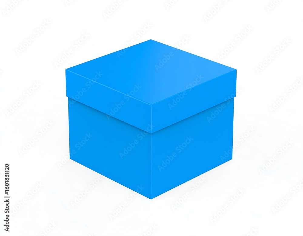 Fototapeta premium Bright Blue Square Box with Lid on White Background, Isometric View