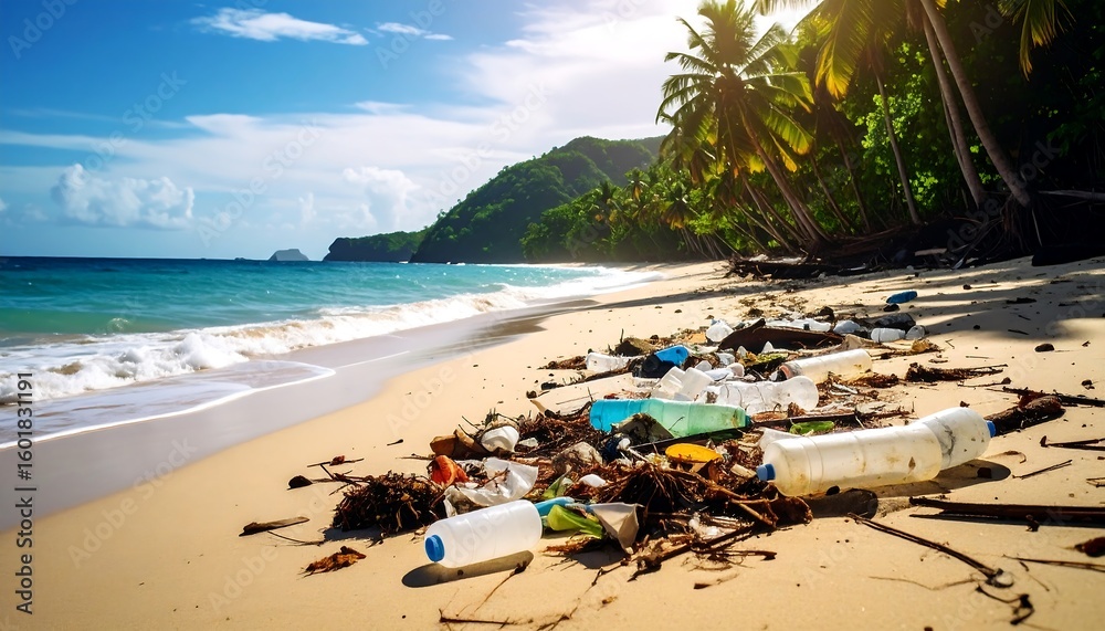 Fototapeta premium Plastic pollution on tropical beach