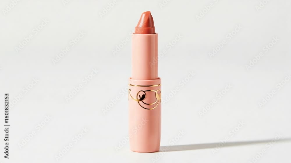 Stylish lip crayon in soft peach shade on white backdrop
