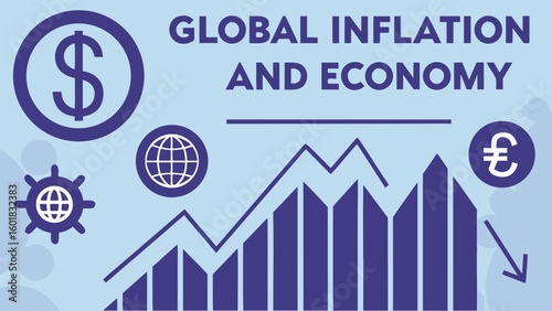 Global Inflation and Economic Instability:  Stylized Graph Showing Rising Costs and Currency Fluctuations, Flat Design, Serious Mood.
