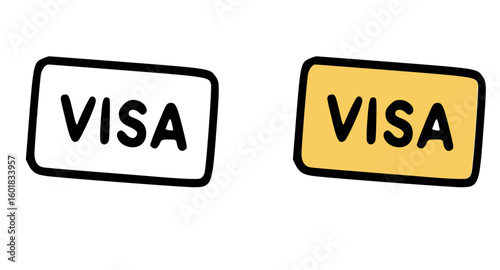 Two Visa card icons, one white and one yellow, with black outlines.