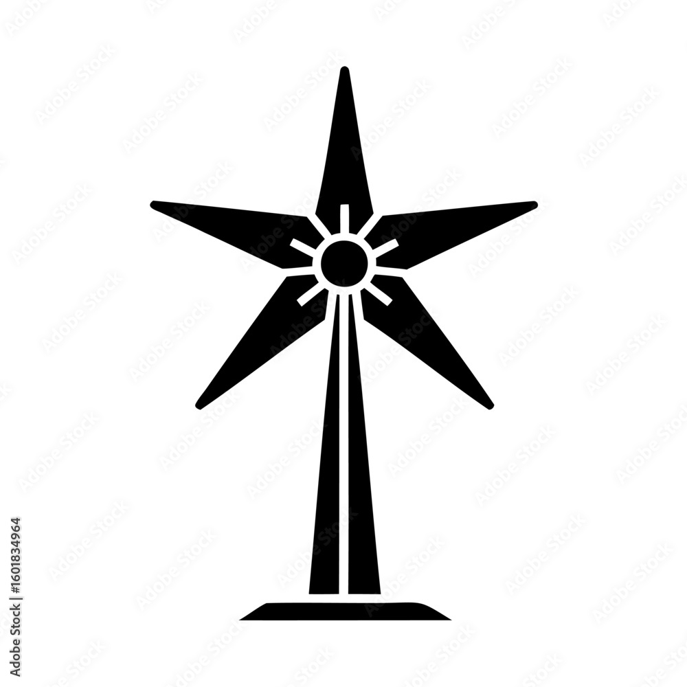 Fototapeta premium Silhouette a five-bladed wind turbine with a sun-like center energy power