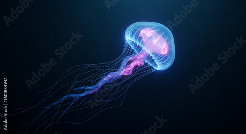 Glowing jellyfish swimming in the deep sea ocean aquatic life marine biology underwater creature wildlife beauty