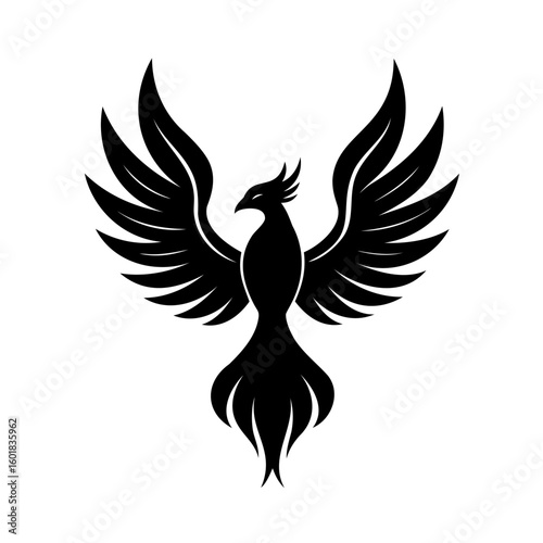 Silhouette a mythical phoenix bird with wings spread wide creature legend