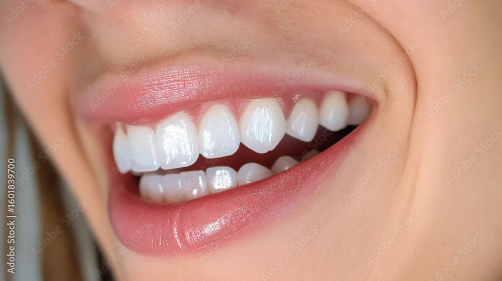 Obraz premium Close-up of a natural smile with perfect white teeth, highlighting dental health and confidence.