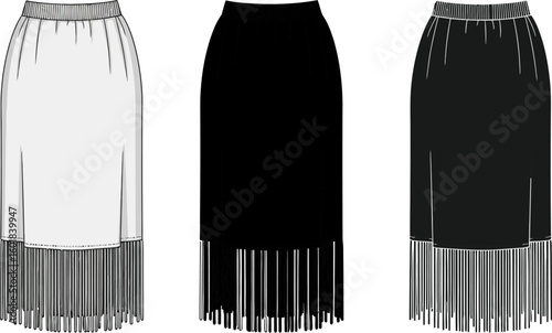 Shop women's midi skirt with fringe detail elastic waist casual fashion apparel online stylish trendy clothing