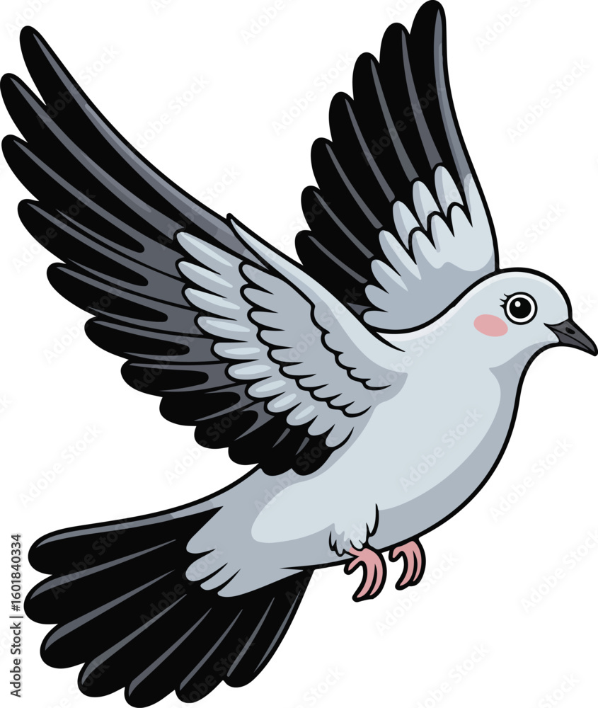 Obraz premium A cartoon of a pigeon in flight with wings spread. It symbolizes peace and freedom transparent png vector