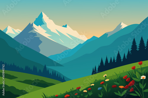 mountain landscape with mountains and clouds
