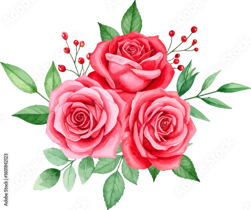 Romantic red roses on fresh green background. Lovely pink roses with soft petals and green leave. Fresh bouquet of red roses with leafy green accents. bouquet of pink roses with beautiful green leaves