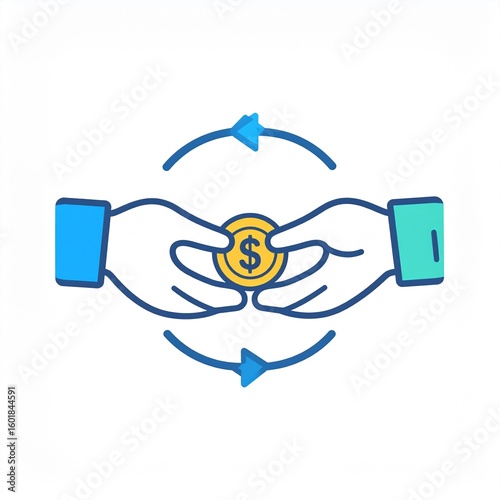 Illustrative Concept of Financial Exchange Between Two Individuals in a Cycle of Giving and Receiving