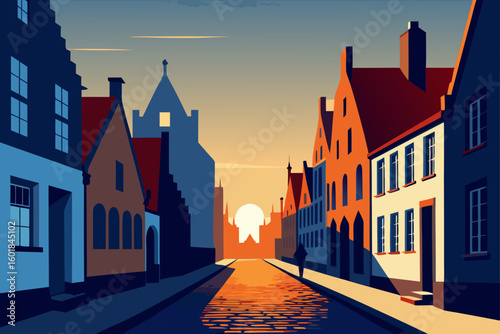 old street in prague at sunset