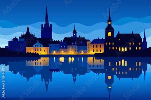 night view of the old town of gdansk poland