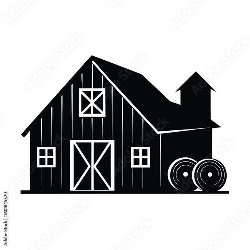 barn with hay rolls vector silhouette.eps