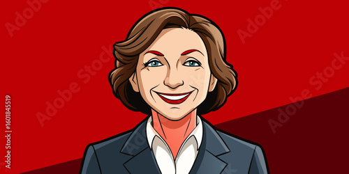 Young woman with blonde brown hairs smiley business women for portrait in dark red background vector illustration.