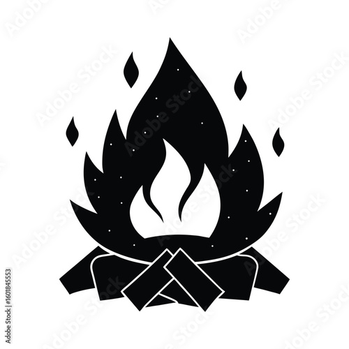 campfire with marshmallows vector silhouette.eps