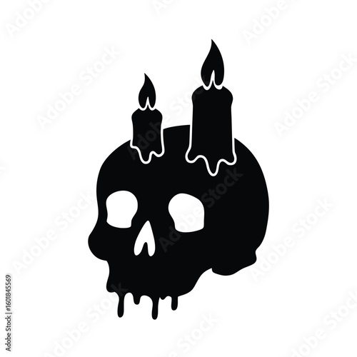 candles melting on skull vector silhouette.eps
