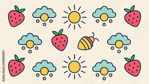 Kid style crayon vector illustrations set with randomly placed fun doodles including nature symbols ideal for child friendly printables