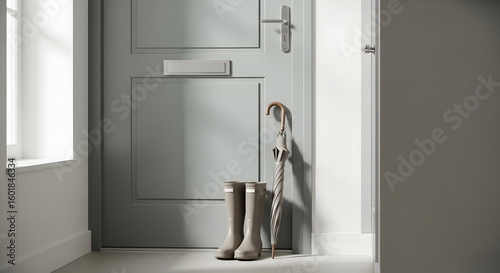 Wallpaper Mural Umbrella and Boots Stand Near the Door in a Hallway, Creating a Welcoming Atmosphere Torontodigital.ca