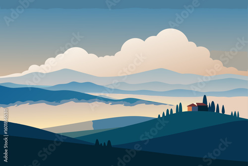 landscape with mountains and clouds