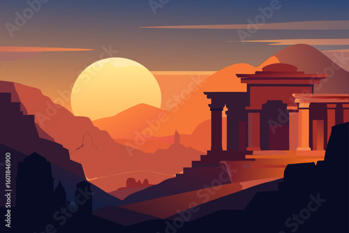 sunset at the temple