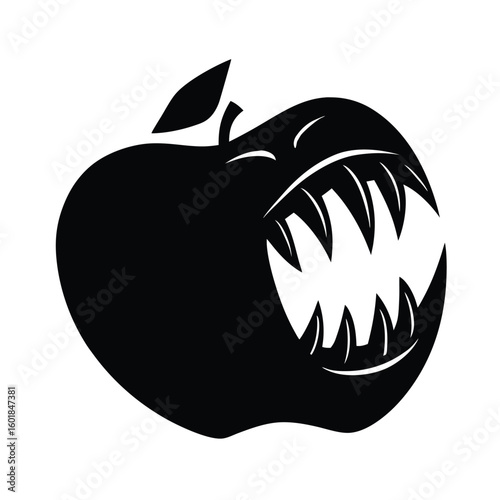 vampire teeth biting into a red apple vector silhouette.eps