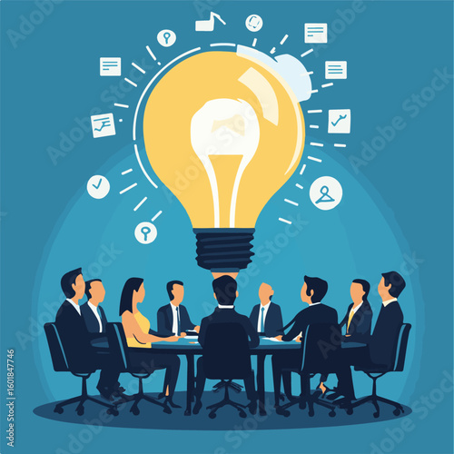 Creative Business Meeting Flat Vector Illustration of Professional Design, Ideas, and Teamwork for Bright Business Projections