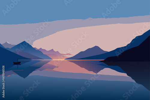  dawn reflections in calm fjord waters of lesund .