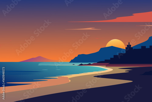 sunset colors on the beach of mondello palermo 