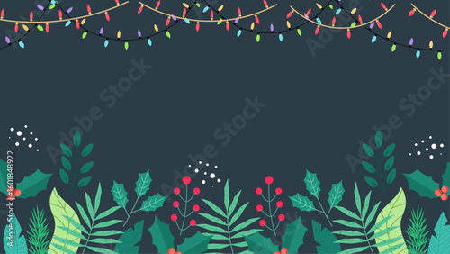 Festive holiday lights and greenery perfect for Christmas designs. Suitable for greeting cards, social media posts, and holiday decorations.