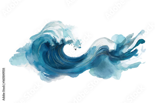 Abstract watercolor ocean wave with gold accents on white background vector