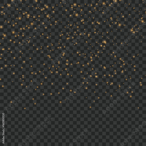 Golden Glitter Sparkle Dust Particles Overlay. Shiny Abstract Background. Vector