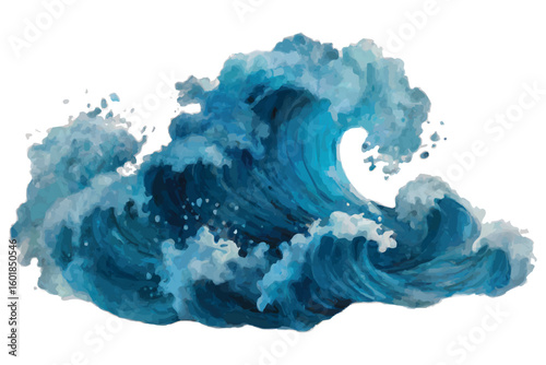 Dynamic abstract watercolor ocean wave with splashes and foam vector