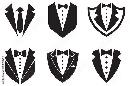 Tuxedo Icons Set – Bow Tie Suit Vector Symbols for Formal Wear Design