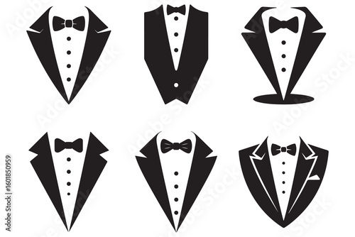 Tuxedo Icons Set – Bow Tie Suit Vector Symbols for Formal Wear Design