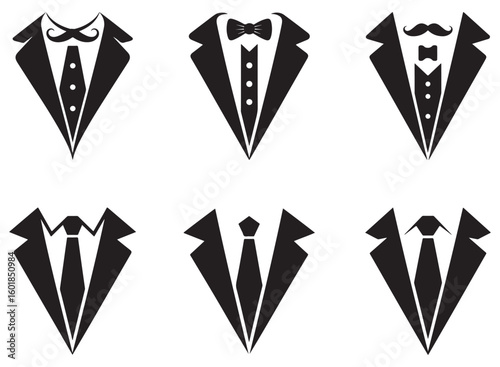 Tuxedo Icons Set – Bow Tie Suit Vector Symbols for Formal Wear Design