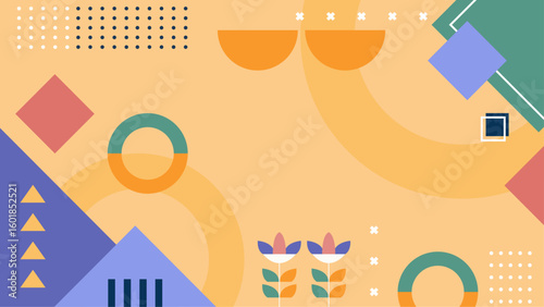 Colorful abstract geometric design inspired by flowers perfect for digital backgrounds, prints, stationery, and textile design projects.