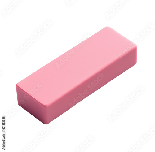 A minimalist still life composition featuring a pink eraser isolated on a transparent background