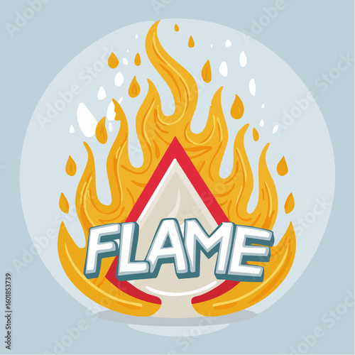 negative-space “FLAME” word art with hidden flicker icon in bold vector letters